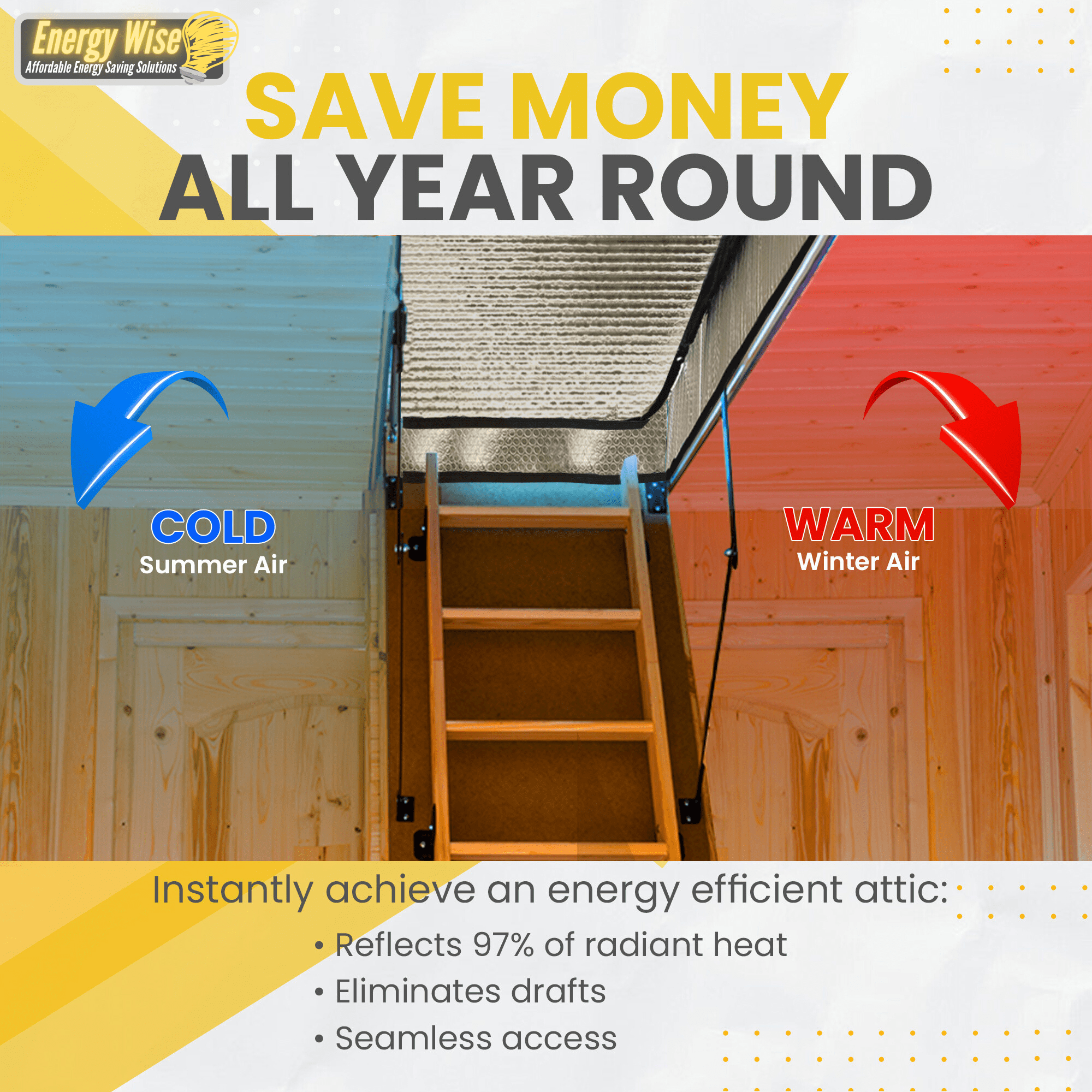 Energy Wise Attic Tent - 25"x54"x11", Air Tight Attic Door Insulation Cover With Easy Zipper Access - Energy Wise Brand