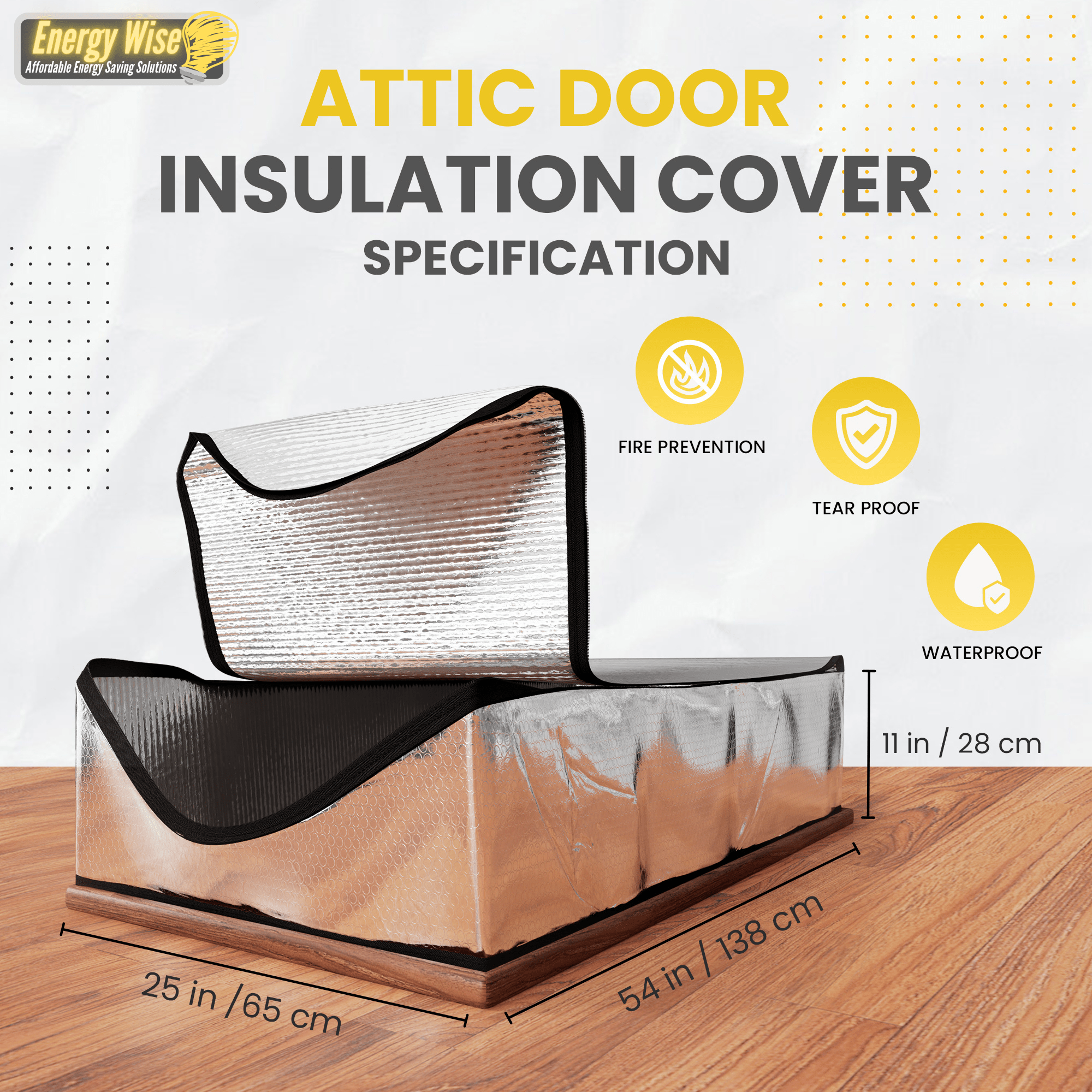 Energy Wise Attic Tent - 25"x54"x11", Air Tight Attic Door Insulation Cover With Easy Zipper Access - Energy Wise Brand